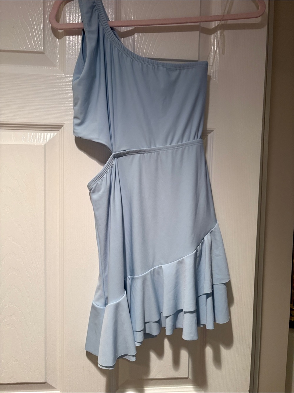 Light Blue One-Shoulder Ruffle Dress